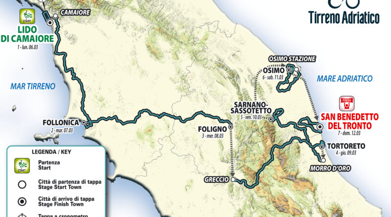 Tirreno-Adriatico 2023: sette tappe dal 6 al 12 marzo. Altimetrie e curiosità